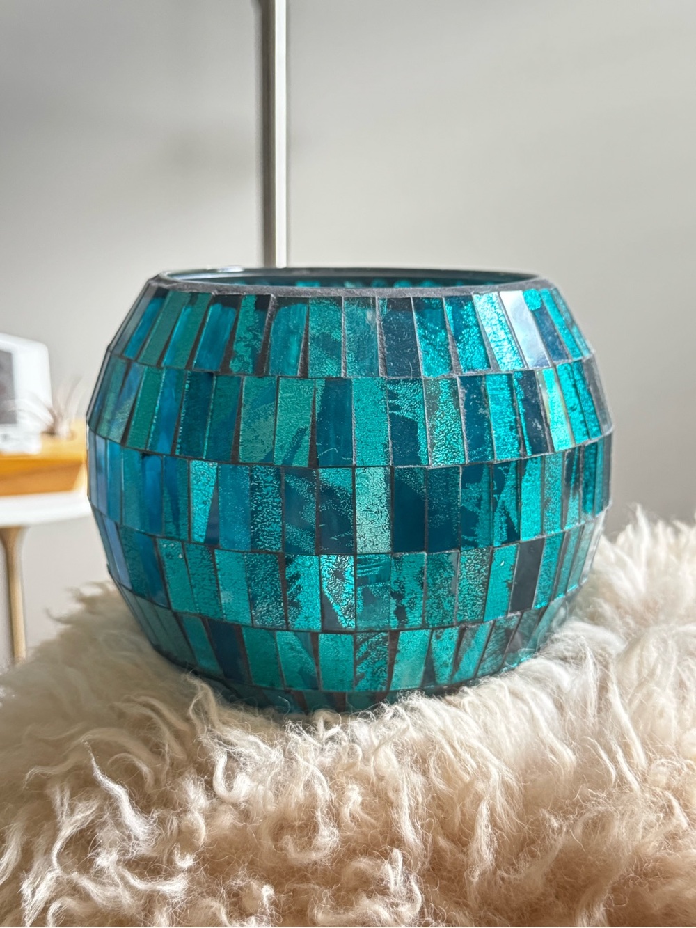 Decorative Beachy Teal Mosaic Glass Shell Bowl Or Candle Holder